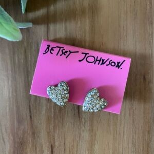 ~Betsey Johnson Rhinestone Heart Earrings~